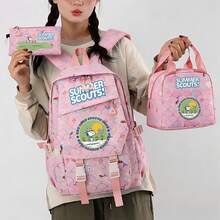 Miniso Pink Mermaid Scale Snoopy Summer Scouts Print 3Pcs Backpack Set Lightweight Multi Compartment Adjustable Wide Strap Student School Bag Handheld Mini B - Pink - View 6