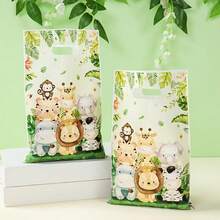 10/25Pcs Jungle Animal Handheld Gift Bags, Suitable For Birthday, Baby Shower, Gender Reveal, Safari Party Decorations, Plastic Bags For Events - Multicolor - View 5