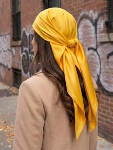1pc Women's Casual Pure Gold Satin Headscarf/Square Scarf, Minimalist Spring/Summer Hair Accessory Scarf, Suitable For Vacation, Beach Party, Street Fashion, Music Festival, Hawaii Vacation, - Multicolor - View 3