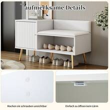 Modern White Shoe Storage Bench With Seat And Backrest - Metal Handles & Legs - Perfect For - 白色 - 查看 9