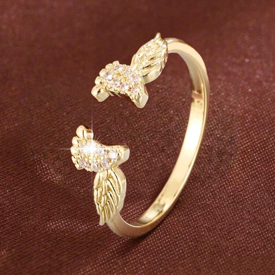 1pc Creative Foot Design Zirconia Inlaid Adjustable Open Ring For Women - Multicolor - View 1