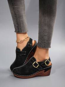 Women's Summer Thick Sole Wedge Pumps, Suitable For Daily Wear And Home Outfits - Black - View 5