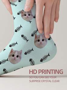 1 Pair Customized Face Pattern Socks, Personalized Photo Socks, Custom Printed Socks, Funny Face Socks, Custom Pattern Socks, Print Any Face Pattern On Socks, Anniversary Gift, Valentine's Day Gift, Unique Birthday Gift, Personalized Collectible - Multicolor - View 4