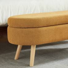 Storage Bench Beige Chenille 110cm – Space-Saving For Entryway, Bedroom, Living Room - 黃色 - 查看 11
