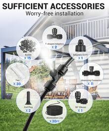 30FT Misters For Outside Patio Misters For Cooling (22 Mist Nozzles) Outdoor Water Patio Hose Greenhouse Mister System Outside Mist Backyard Trampoline For Waterpark Watering Misters For Cooling - ColorA - View 3