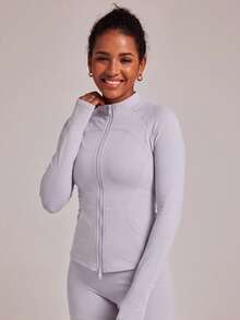 VUTRU Women's Tight-Fitting Dual-Zipper Sports Jacket With Pockets, Thumb Holes, Stand Collar, Suitable For Running, Fitness, Yoga - Mauve Purple - View 4
