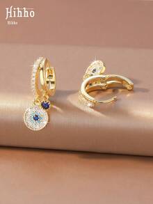 Hihho 1 Pair Luxury Exquisite Devil Eye Round Stud Earrings, Delicate And Lively Women's Ear Jewelry Suitable For Daily Commute, Dinner, Party Wear - Evil Eye - View 3
