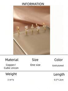 5pcs Copper Made Nose Clips With Zirconia Studded Flower Hearts Valentines,Mom,Mother,Mother's Day,Gift - Yellow Gold - View 7
