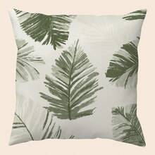shangxia 1PC--Morandi Olive Green Hand-Painted Palm Leaf Print Pillowcase, Cream White Background Ink Brush Tropical Monstera Leaf Pattern Cushion, Living Room Wabi-Sabi Cream Style Soft Decor Pillow--(Pillow Insert Not Included)---(Multiple Sizes)---(No Embroidery)---(Single-Sided Print) - Multicolor - View 13