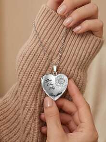 Heart Locket Necklace For Women, Sunflower Pendant "You Are My Sunshine" Engraved Jewelry, Stainless Steel Inspirational Love Gift Necklace For Her - Gold - View 6