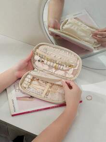 Portable Mini Jewelry Storage Box, Travel Jewelry Organizer Bag, Zippered Accessory Carrying Case, Small Ring Earring Necklace Storage Rack, Suitable For Daily Home Use, Business Trips, Weekend Getaways, Bedroom Vanity Jewelry Organization, Daily Accessory Storage - Multicolor - View 8