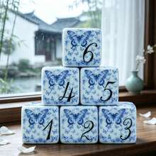 6pcs Blue And White Butterfly Game Dice, Oriental Floral Butterfly Pattern Six-Sided Acrylic Dice, Vintage Chinese Style Tabletop Board Game Dice, Suitable For Game Night And Dice Collection - Multicolor - View 3