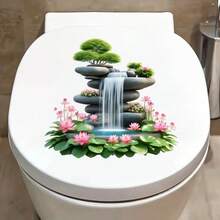 1PC Zen Water Flow Bonsai Toilet Lid Sticker, Lotus Decoration, Creative Toilet Sticker, Removable Toilet Lid Decal Paper, Decorative Sticker Decal For Wall And Door, Self-Adhesive Easy To Install - Multicolor - View 4