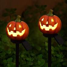 1pc Solar Powered Resin Pumpkin LED Garden Light, Outdoor Pathway Lighting, Multi-Color Resin Lawn Decor With Hollow Design, Semi-Embedded Installation, Solar Charging, Perfect For Yard Decoration, Garden And Patio, Lawn, Solar Observation Light - Pumpkin Lantern - View 7
