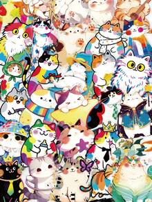 50Pcs Colorful Graffiti Art Cat Stickers – Versatile Decals For Scrapbooking, Journaling, Card Making & DIY Crafts | Vibrant Rainbow Splash Paint Kitten Daily Life Designs Playful, Hat & Musical Kitty Assorted Patterns ﻿ - Multicolor - View 1