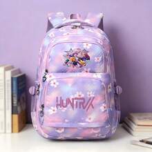 Miniso Pink Letter Figure Star Disco Ball Print Gradient Purple Pink Cherry Blossom Chevron Quilt Large Capacity Student Backpack Multi Compartment School Tr - Purple - View 6