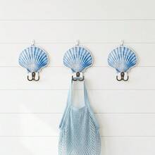3件組航海貝殼壁掛掛鉤 貝殼壁掛鑰匙架 航海浴室裝飾 夏日鄉村風裝飾掛鉤 適用客廳浴室 - 貝殼掛架 - 查看 3