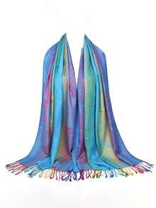 1pc Colorful Gradual Change Cashew Nut Long Tassel Shawl And Wraps Soft Lightweight Accessories Women Evening Dresses Party Travel Office Wedding Gift - Pink - View 7