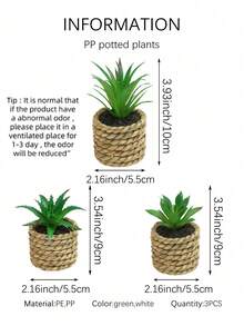 3pcs Artificial Mini Succulent Plants, Green Succulents, White & Black Pots, PE Material, Artificial Plants, Artificial Succulents, Tabletop Decor, Home Decor, Garden Decor, School Dorm Office Decor, Mother's Day Gift, Autumn Thanksgiving Christmas Halloween Versatile Decor - Multicolor - View 12