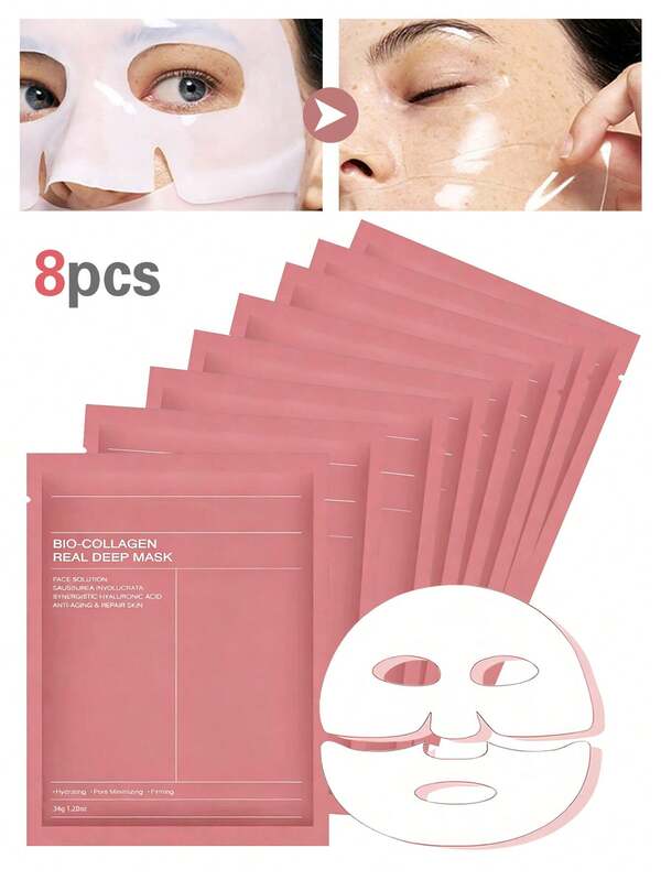 Collagen Deep Hydrating Mask With Hyaluronic Acid And Niacinamide, Alcohol-Free Anti-Aging Firming Mask, Smooths Fine Lines, Shrinks Pores, Brightens Skin Tone, Overnight Facial Repair Mask, Unisex For All Skin Types, Valentine's Day Back To School Gift, 1/4/8pcs
