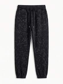 GRDR Vintage Distressed Dark Pattern Tapered Cuffed Sweatpants, Casual Commute Versatile Elastic Waist Sports Pants - Black - View 7