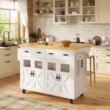 جزيرة مطبخ عالية الجودة، عربة تقديم مع مساحة تخزين، بوفيه متنقل - أبيض - مشاهدة 2