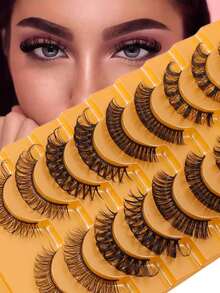 10 Pairs Mixed Wispy Fluffy False Eyelashes Pack, Natural To Dramatic Faux Mink Strip Lashes, Reusable Soft Eyelashes For Women Daily Party Makeup - 查看 5
