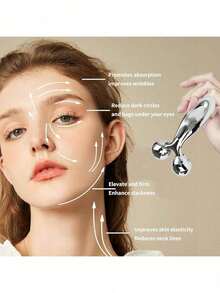 3D Face Roller, Gua Sha Tool, Lymphatic Drainage Tool, Metal Face Massage Roller, Stainless Steel Gua Sha, Ice Cooling Facial Massage Tool, Portable Face Care Tool For Facial Massage, Spa, Home, Travel, Bridesmaid Gifts, Mother's Day Gift - Silver - View 3
