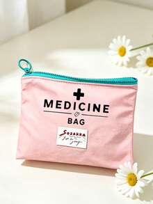 「Medicine」圖案印花便攜藥袋 藥丸收納包 急救包 化妝包 零錢包，適合日常使用/戶外/旅行，便攜收納、化妝品、手機及其他小物品收納，旅行必備，聖誕禮物，個性化禮物袋，教師節禮物，小禮物交換，房間裝飾 - 彩色 - 查看 3