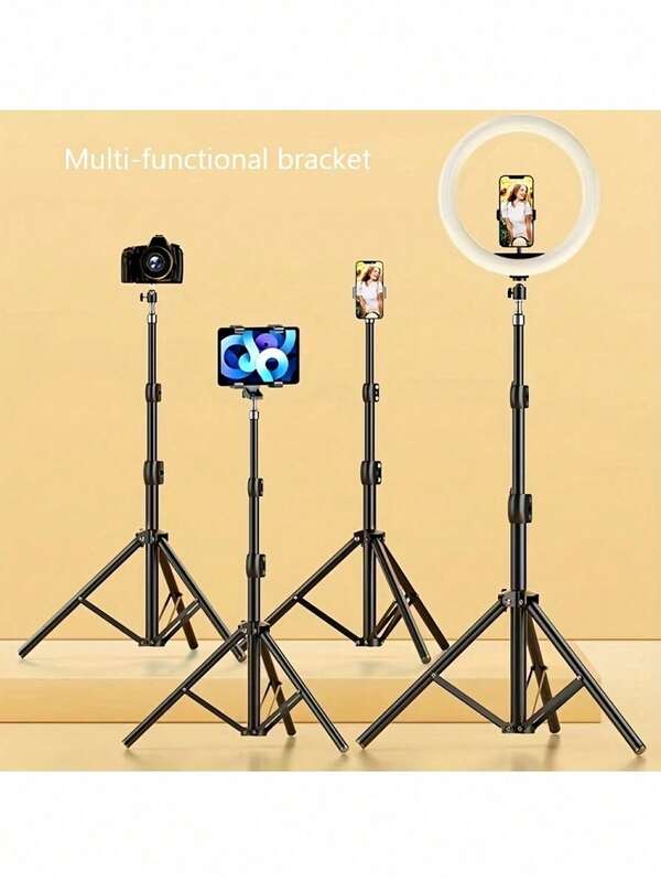 Universal Adjustable Iron Tripod Stand With Phone Holder, Foldable Multifunctional Camera Tripod, With Clip-On Mount, Triangular Metal Bracket, Suitable For Smartphones And Cameras
