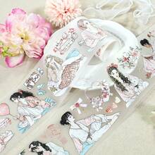 2m/Roll Pre-Cut Autumn Coffee Lady PET Washi Tape Maple Leaf Coffee Bean Transparent Stickers Decorative Adhesive Tape For Diary Scrapbooking Journal Stationery 100cm Loop - 2M - View 3