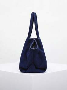 Dedoo 歐美小眾設計麂皮水桶包附扣環，女款街頭手提包，適合秋冬購物、通勤、聚會、送禮 - 藍色 - 查看 5