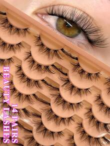 ENCHUW 14 Pairs Lashes With Clear Band Fluffy False Lashes Pack Natural Look False Eyelashes Wispy Eyelashes Curly Eyelashes For Daily Wear - 黑色 - 查看 1