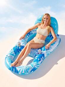 1pc Luxury Inflatable Floating Water Bed, Portable Pool Lounge Chair Float With Backrest, Mesh Cover And 2 Cup Holders, Suitable For Summer Pool, Lake, Beach And Other Outdoor Leisure Relaxation - Multicolor - View 8