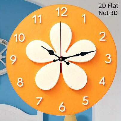 Reloj de pared de madera minimalista moderno con diseño de flor naranja, 1 pieza, 2D, plano, 12 pulgadas, con marcadores negros y manecillas blancas, ideal para sala de estar, cocina y dormitorio. No incluye pilas AA. Decoración para aulas, habitaciones y dormitorios. Accesorios de escritorio. Hogar. Reloj de pare