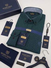 Camisa Masculina Country Manga Longa Xadrez 100% Algodão - Verde Escuro - Visão 3
