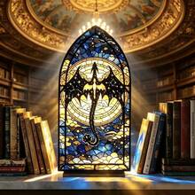 Gothic Stained Glass Starry Sky Dragon Acrylic Bookend, Mysterious Dark Fantasy Desktop Decor, Medieval Cathedral Window Style Room Decoration, Vintage Starry Sky Dragon Tabletop Display Ornament - Multicolor - View 3