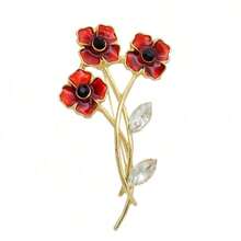 Fashionable Elegant Rhinestone Crystal Red Poppy Flower Brooch - Multicolor - View 1