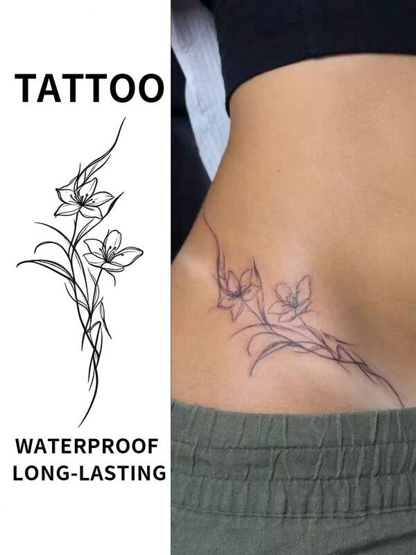 Floral Pattern Waterproof Temporary Tattoo Stickers, Sexy Temporary Tattoos For Girls, Waterproof Fake Tattoos For Halloween Party Gifts, Y2K Style, Body Decoration, Long Lasting, Suitable For Waist And Arm Decoration, Ideal Gift Choice