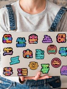50pcs Positive Affirmation Quote Neon Stickers Neon Light Aesthetic Decal DIY Scrapbook Phone Fridges Drum Laptop Suitcase Decorative Stickers - Multicolor - View 6