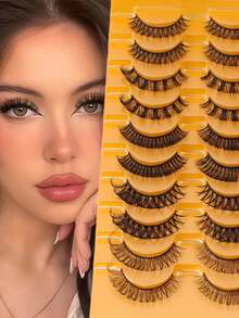 10 Pairs Mixed Wispy Fluffy False Eyelashes Pack, Natural To Dramatic Faux Mink Strip Lashes, Reusable Soft Eyelashes For Women Daily Party Makeup - 查看 2
