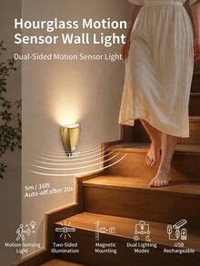 1pc Adhesive Motion Sensor LED Wall Light, Wireless Battery Operated Night Light With Dusk To Dawn Sensor And Night Mode, Minimalist Rechargeable Mini Corner Light, Decorative Wireless Sensor Wall Lamp For Hallway, Bedroom - 彩色 - 查看 2