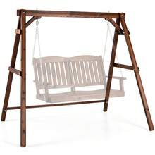 Heavy-Duty Carbonized Fir Wood Swing Frame With Reinforced Bars & 2 Hanging Rings - A - View 10