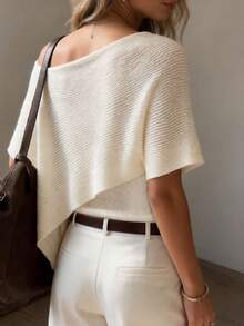 French Soft Style Diagonal Knit Cape Asymmetrical Off-Shoulder Shawl-Style Cardigan Versatile Commute Sun Protection Sweater - Apricot - View 3