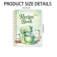 1 pieza Cuaderno de recetas con espiral y portada de papel A5, estampado de batidora de pie e ingredientes de repostería en verde claro, diario de cocina para registrar platos de postres caseros, tono verde menta fresco, útiles escolares - Multicolor - Ver 4