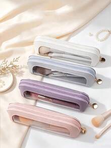 Transparent Window PU Makeup Brush Storage Bag, Triangular Stable Mini Portable Cosmetic Pouch For Travel Daily Vanity Makeup Brushes Organizer - Multicolor - View 10