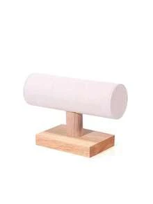 1pc Bracelet Display Stand - 10cm Wide Square Solid Wood Base (Stable & Non-Wobbling), Ultra-Fine Fiber Cloth Surface (Soft & Non-Slip, Can Hold Multiple Bracelets), Suitable For Home Jewelry Storage Decoration, Vanity Accessories - Beige - View 4