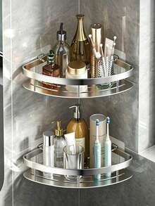 2pcs Stainless Steel Rust-Proof Bathroom Shelf, Large Capacity Shower Caddy, Suitable For Bathroom Storage And Home Decor, No Drilling Required - Multicolor - View 2