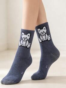 1/5 Pairs Women's Round Neck Socks, Vintage Graffiti Cartoon Plush Bear & Letter Print Socks, Soft & Comfortable Y2K Street Style Socks, All-Season Daily Commute Socks - Multicolor - View 8