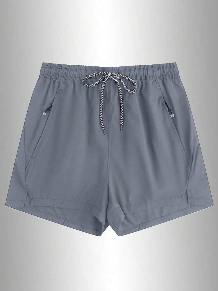 Men's Summer Loose Outdoor Shorts, Side Zipper Pockets, Adjustable Drawstring, Outdoor Fitness, Cycling, Beach Casual Shorts Sports - Light Grey - View 6